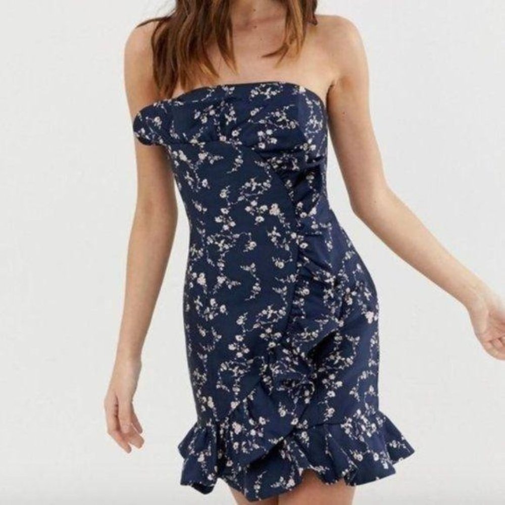 KEEPSAKE Blue Strapless Floral Mini Dress 6 NWT
